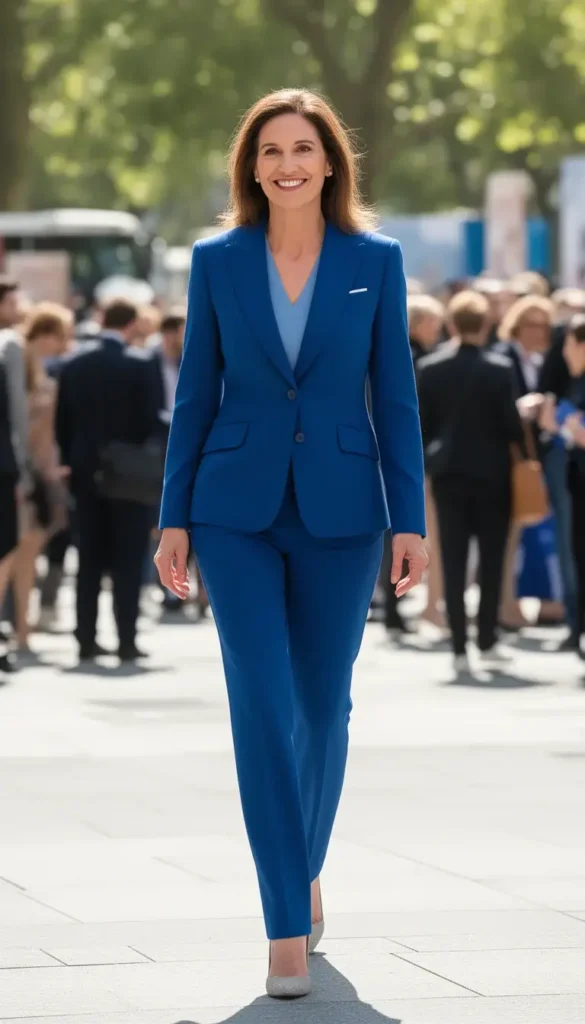 Woman standing confidently with good posture in a neutral outfit