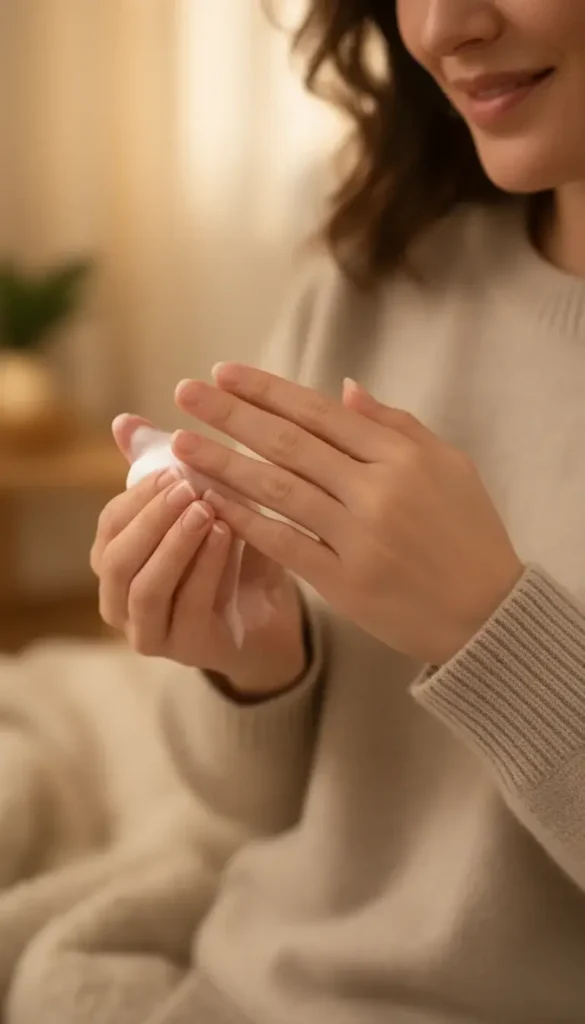 Woman caring for her hands with neatly groomed nails