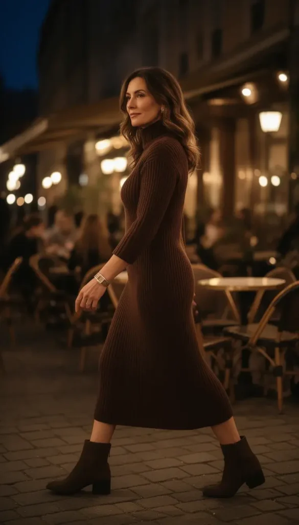 Woman over 30 wearing a knit dress for a night out