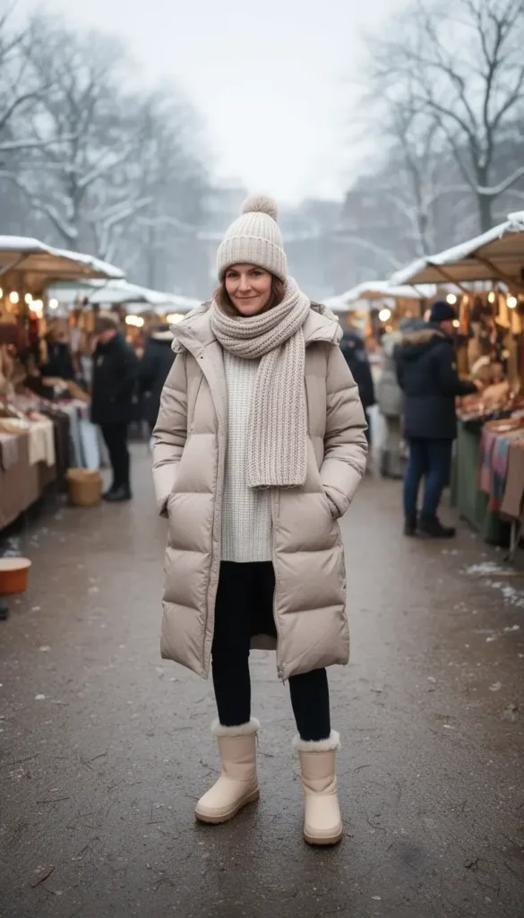 Minimalist snow boots styled with a winter coat for a date