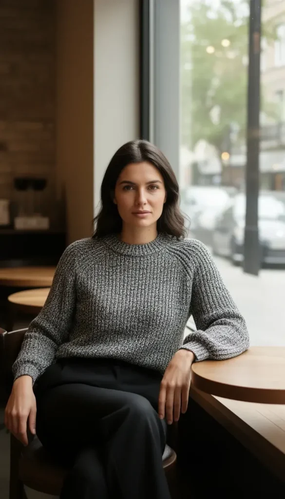 Monochrome knit outfit styled for a winter date night