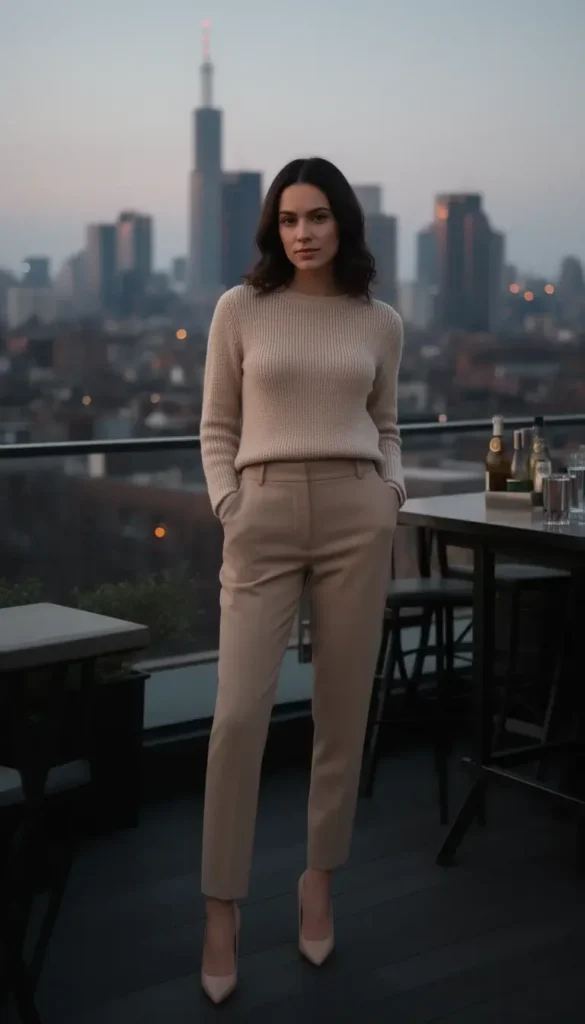 Neutral monochrome outfit styled for a modern Valentine’s Day date night