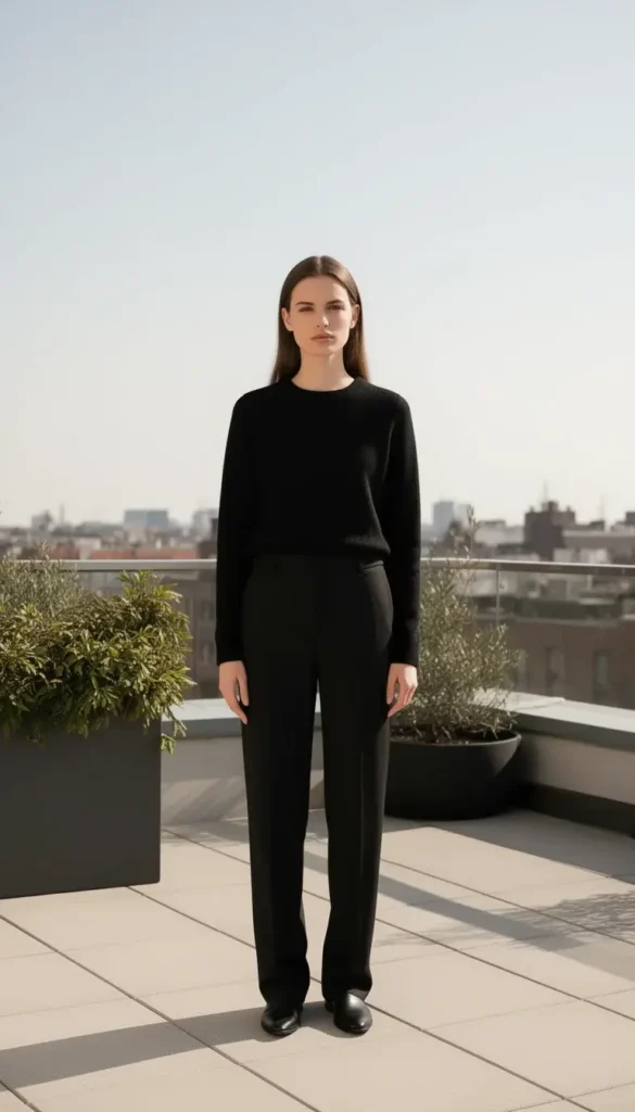Woman wearing a minimalist outfit with no visible branding