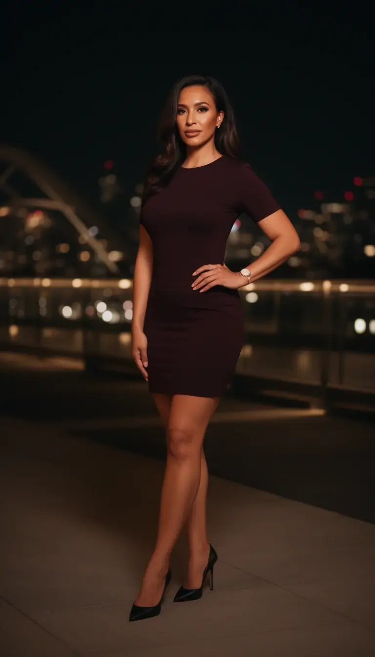 Woman over 30 wearing a short fitted mini dress for a confident night out look