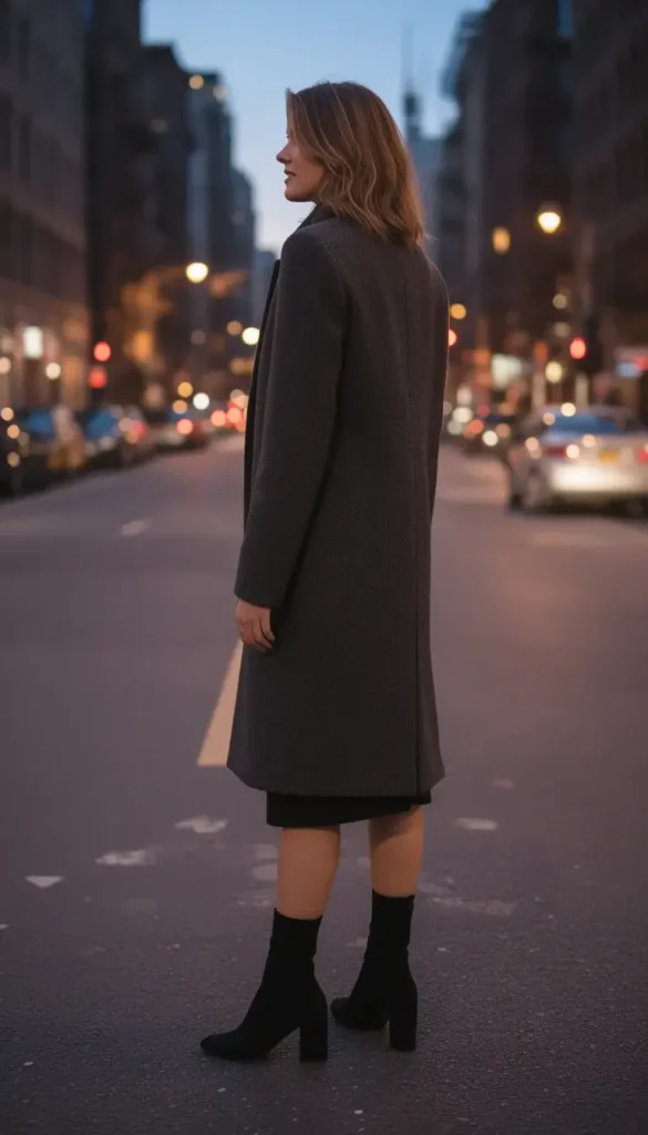 Black sock boots styled with a midi skirt for winter