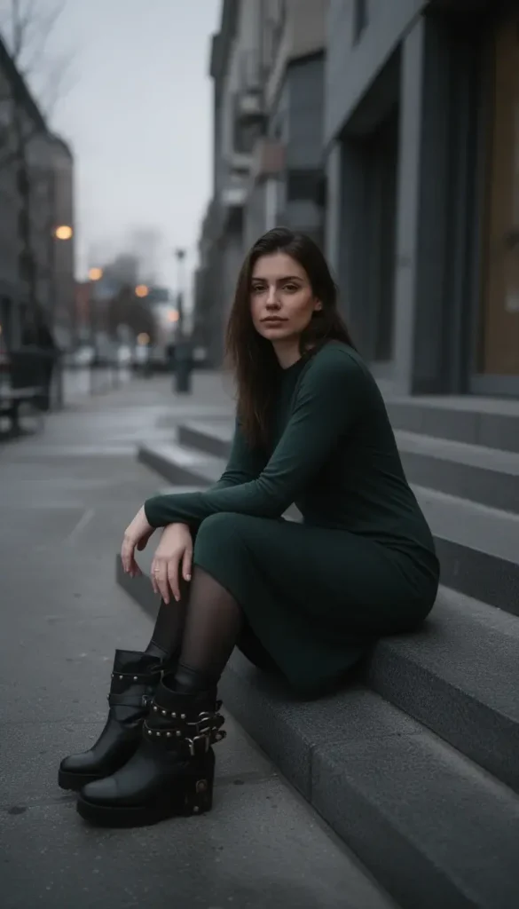 Statement boots styled with a simple dress for a winter date