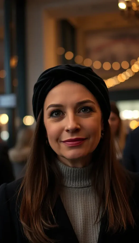 Velvet headband styled with a winter look