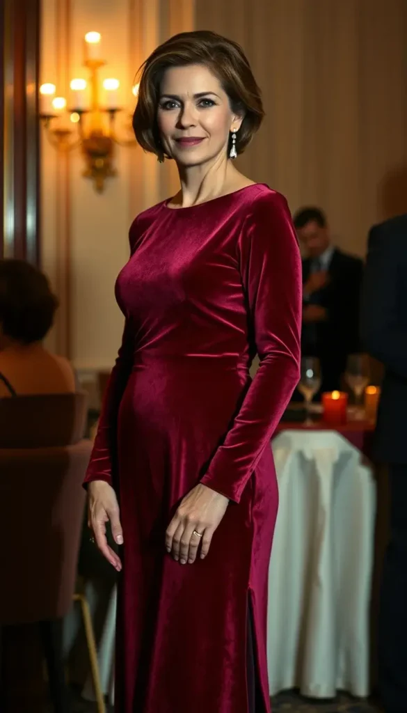 Velvet long sleeve dress worn to a formal winter event