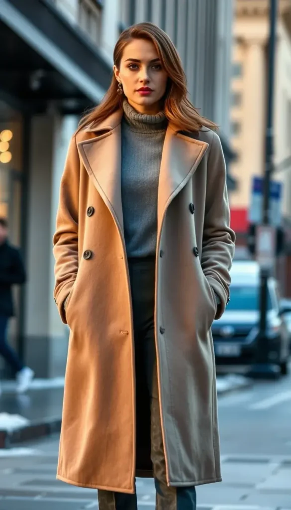 Tailored winter coat elevating a simple outfit