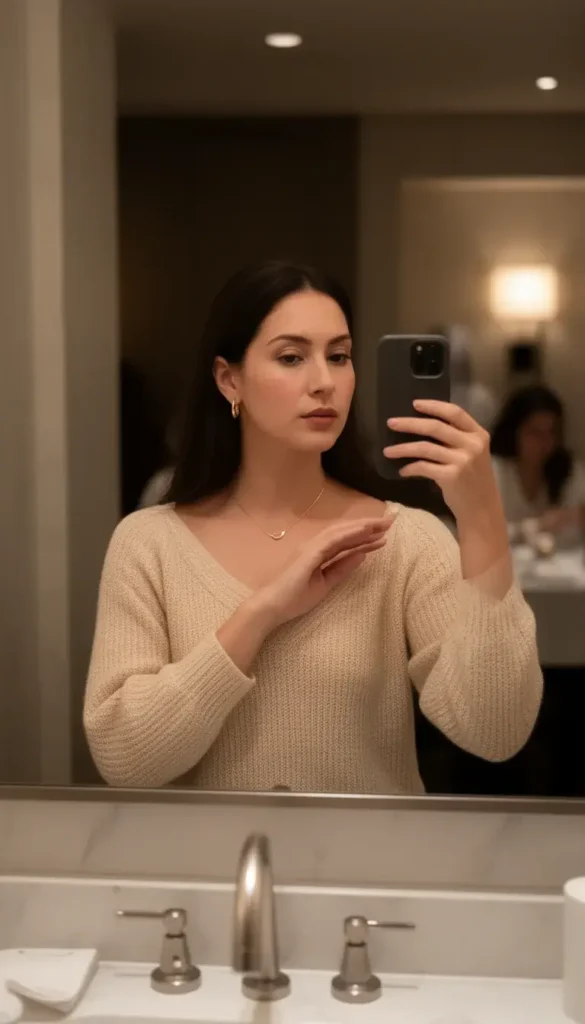 Woman wearing minimal jewelry on a Valentine’s date