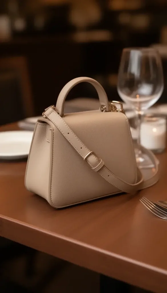 Structured shoulder bag styled for a Valentine’s date